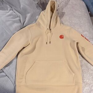Carhartt Beige Hoodie with Orange Logo